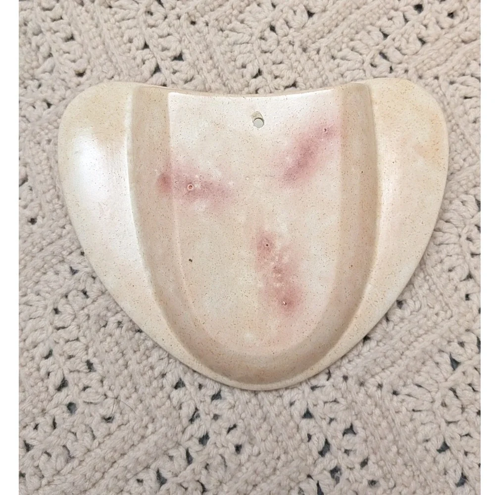 Vintage Ceramic Wall Pocket Hand Painted Floral Crescent Vase Speckled‎ Cream